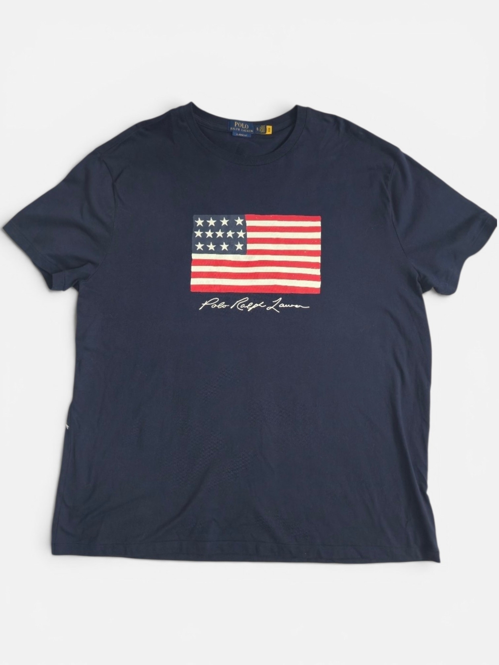 Polo Ralph Lauren Navy Short Sleeve Tee With American Flag Patriotic Graphic